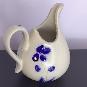 Cobalt Blue Floral Stoneware Salt Glazed Pottery Creamer
